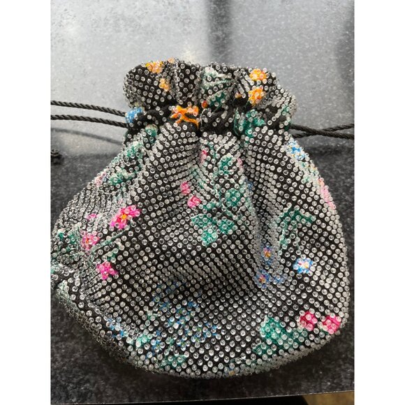 Vtg 1950s Candy Dot Beaded Drawstring Handbag Clear Colored Bakelite Beads Black - Picture 5 of 10